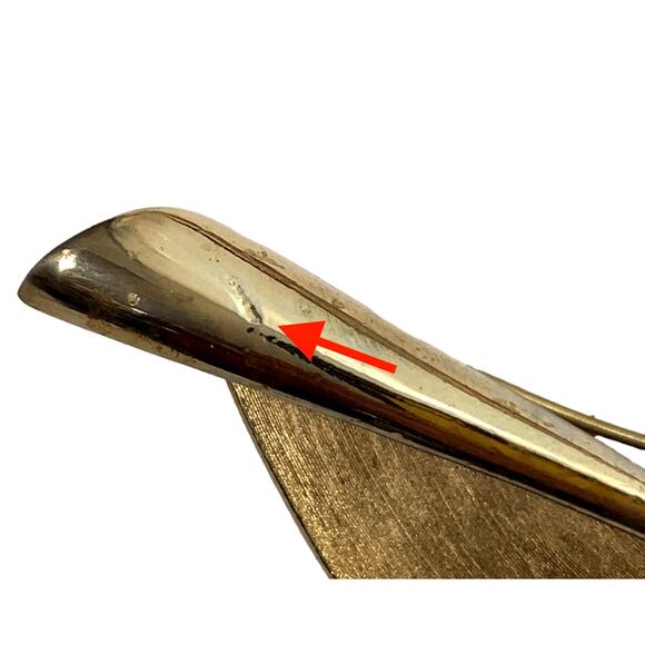 50s 60s Crown Trifari Mid Century Modernist Abstract Gold Brooch | 2.75" - Picture 9 of 10